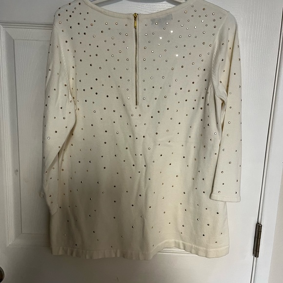 alfani woman size 0x ivory sweater dressy top with gold sequins - Picture 3 of 3